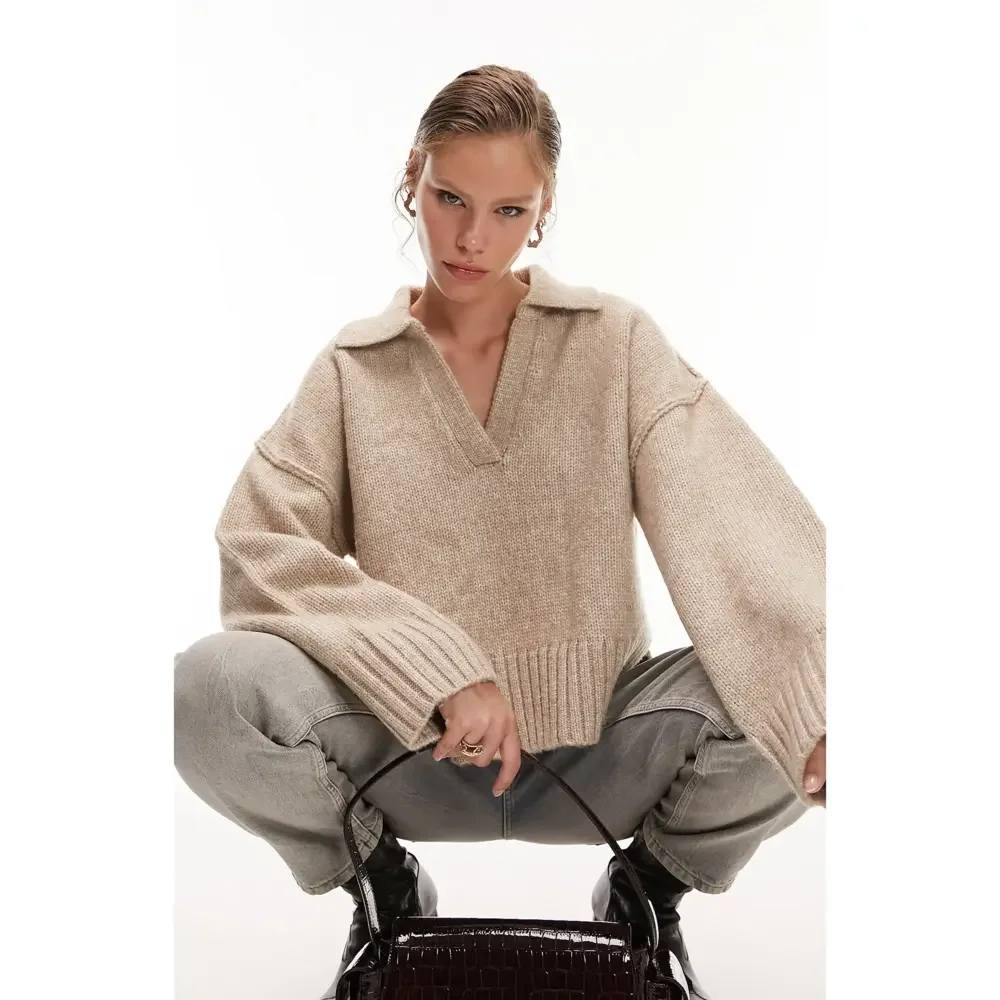 Topshop Crop Sweater in Tan